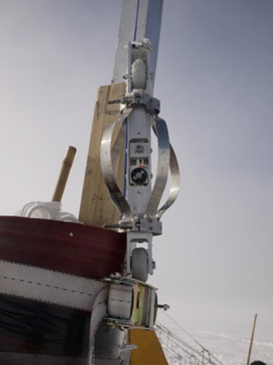 The lightweight optical fiber logger, poised to enter the Siple Dome borehole.